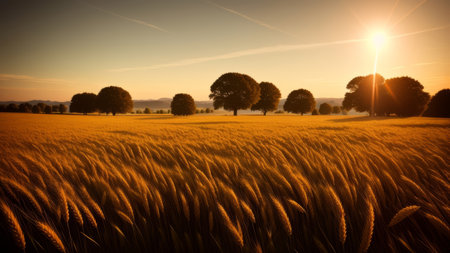 A field of wheat impacting insides the breeze, capturing the fragile dispersal of sunshine over the arrive. Creative resource, AI Generatedの素材