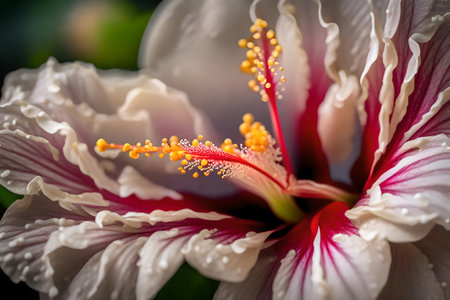 In this text, we can simplify the language to say that beautiful hibiscus flowers dedicated to Mother's Day were displayed in detailed close-up photos.. Creative resource, AI Generatedの素材