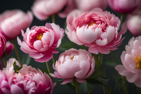 Pretty flowers called peonies are shown in pictures that are very close-up and show lots of details. They would make a great gift for Mother's Day.. Creative resource, AI Generatedの素材