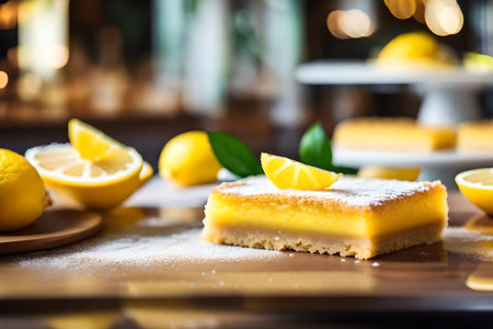 ?The camera gets closer to Lemon Bars, and you can see a nice restaurant in the background.. AI Generatedの素材