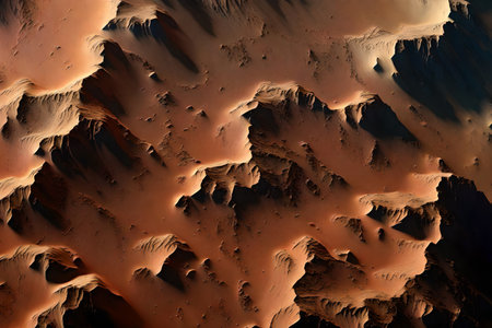 ?The view of the rough land and deep valleys in Valles Marineris on Mars is really amazing when seen from space.. AI Generatedの素材