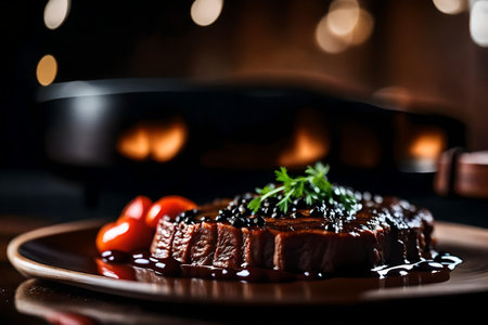?In the picture, the dish that stands out the most is a meal made with beef and sauce made from black beans. The background is hard to see.. AI Generatedの素材