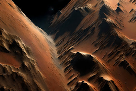 ?The rough and hilly terrain with deep valleys in Valles Marineris on Mars appear very beautiful when viewed from outer space.. AI Generatedの素材