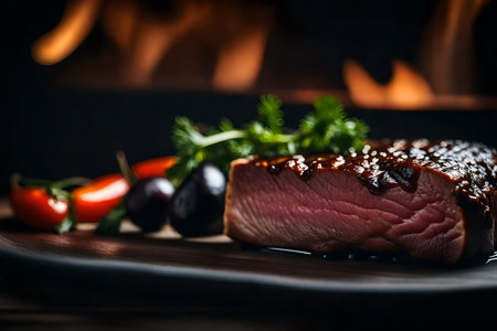 ?In the picture, the main food that stands out is a dish with beef and a sauce made from black beans. It's hard to see what is on the other side of something.. AI Generatedの素材