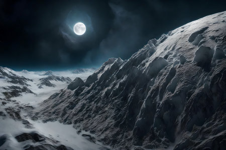 ?A picture of the moon Triton from a long distance, showing its cold temperature and unique water sprays and icy scenery.. AI Generatedの素材