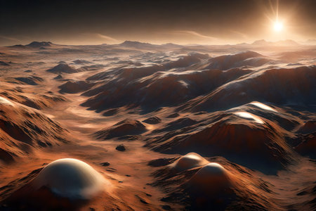 ?The ice at the top and bottom of Mars looks very pretty when it shines in the sunlight.. AI Generatedの素材