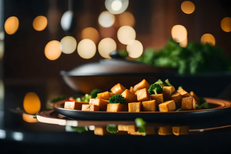 ?In the picture, there is a dish called Tofu Stir Fry, but the background is not clear.. AI Generatedの素材