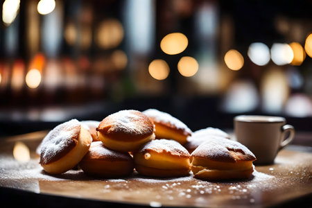 ?Look closely at the tasty beignets, even though the restaurant is far away.. AI Generatedの素材