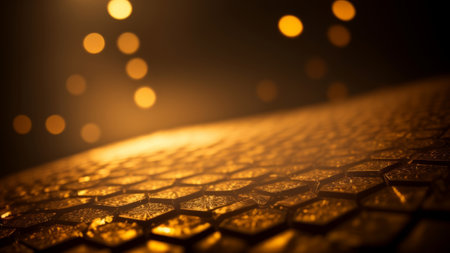 Luxury hexagonal abstract black metal background with golden light lines. AI Generatedの素材