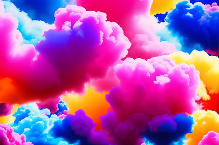 Smoke colorful clouds background banner for webpage. Paint explosion blue, pink, purple, yellow multicolor mobile backdrop. AI Generatedの素材