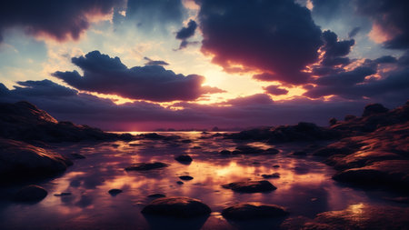 Purple gradient mystical moonlight sky with clouds and stars phone background wallpaper. AI Generatedの素材