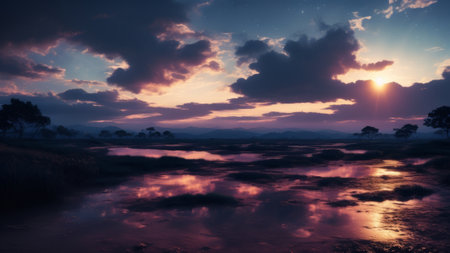 Purple gradient mystical moonlight sky with clouds and stars phone background wallpaper. AI Generatedの素材