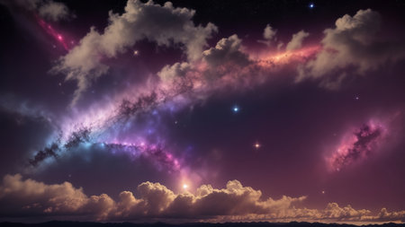 Colorful space galaxy cloud nebula. Stary night cosmos. Universe science astronom. AI Generatedの素材