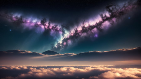 Colorful space galaxy cloud nebula. Stary night cosmos. Universe science astronom. AI Generatedの素材