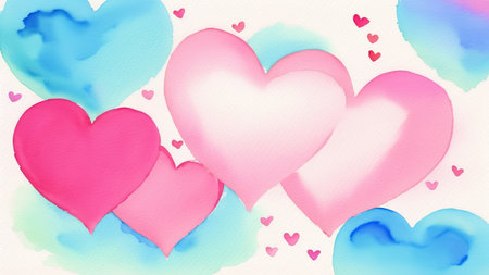 Valentine's day greeting card. Valentines day background with hearts. Watercolor illustration, AI Generatedの素材