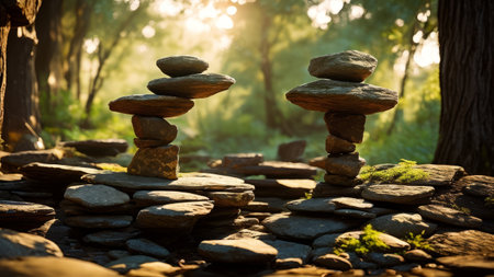 Rock pedestal or podium for product showcase. Stand product mockup. Creative, AI Generatedの素材