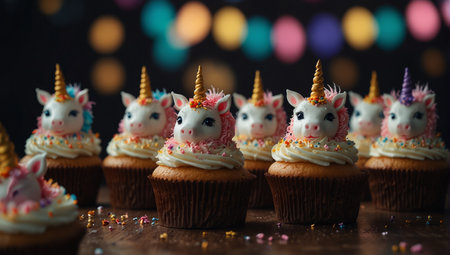 cute unicorn theme birthday party cupcakes.の素材