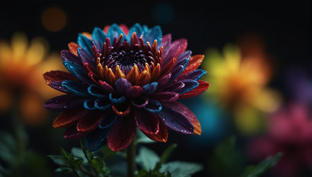 A digital flower with many colors and a dark background,.の素材