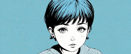 AI Generated. Dotted baby blue with grey pop art background in retro comic style with halftone gradientの素材