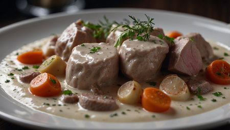 AI Generated. French style veal stew with white sauce called blanquette de veauの素材