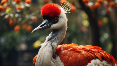 AI Generated. Japanese retro traditional animal bird red crowned craneの素材