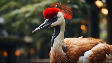 AI Generated. Japanese retro traditional animal bird red crowned craneの素材