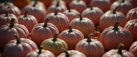 AI Generated. Collection of handmade plaster pumkins Autumn seasonal holidays background in pink colors DIY craft pumkins for helloween, thanksgiving, fall decorationの素材