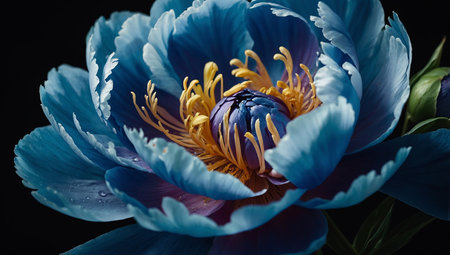 AI Generated. Enigmatic lighting enhances the delicate beauty of a blue peony in a stunning close-up, evoking a sense of mystery and allureの素材