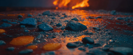 AI Generated. Fiery oranges and reds clashing with cool blues, depicting the emotional intensity and conflicts in rock lyricの素材