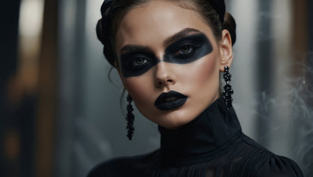 AI Generated. High fashion beauty model girl with black make up and long lushesの素材