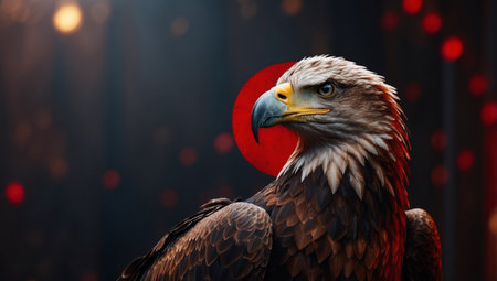AI Generated. Illustration of eagle and red circle with traditional tattoo styleの素材
