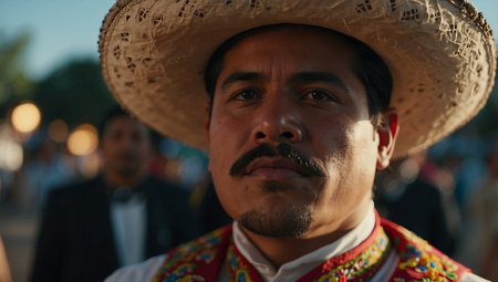 AI Generated. Low angle close up of a Mexican Mariachiの素材