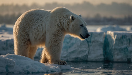 AI Generated. Polar Bear on a block of ice detached and global warming conceptの素材