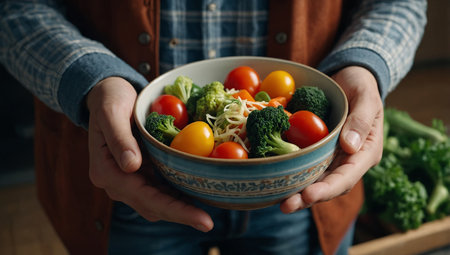 AI Generated. Person Holding Bowl Filled With Vegetablesの素材