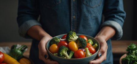 AI Generated. Person Holding Bowl Filled With Vegetablesの素材