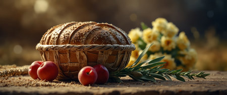 AI Generated. Shavuot holiday concept, watercolor art style, copyspace on a sideの素材