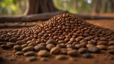 AI Generated. Sandalwood Tree Seed used by Australian Aboriginals as food source, traditional remedy for skin and internal complications thanks to oil extracted and indigenous craftsmanshipの素材