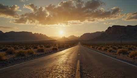 AI Generated. The Future Is Exciting written on desert roadの素材