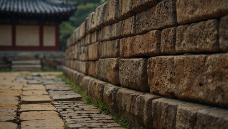 AI Generated. traditional korean wall in an ancient temple in gyeongjuの素材