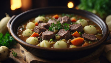 AI Generated. Traditional irish stew served with potatoes and cabbageの素材