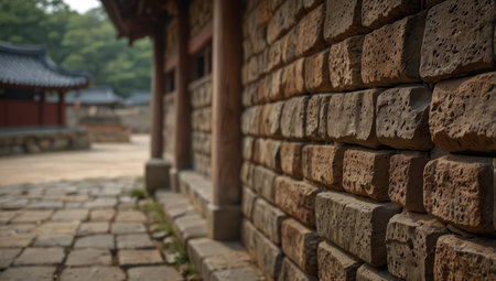 AI Generated. traditional korean wall in an ancient temple in gyeongjuの素材