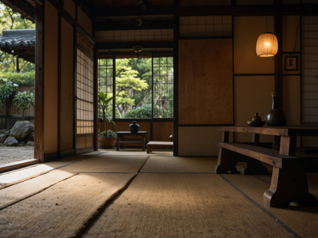AI Generated. Interior view of traditional Japanese house in Kyoto, Japanの素材
