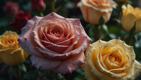 AI Generated. Capturing the beauty and elegance of roses, in a variety of colors This stunning composition is perfect for adding a touch of sophistication to any projectの素材