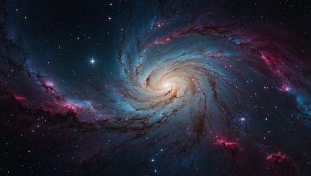 AI Generated. A stunning view of a galaxy with vibrant colors and sparkling stars, showcasing the beauty of the universeの素材