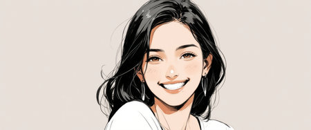 AI Generated. smiling Indian woman Represents happiness and vitality A bright smile, good mood, looking at the camera,の素材