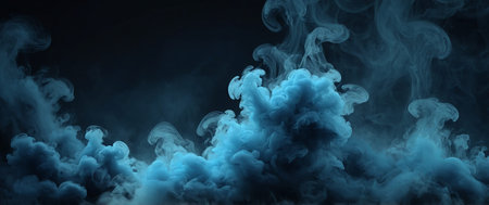 AI Generated. Abstract smoke dark background with cyan, blue fog floating ,Wallpaper illustrationの素材