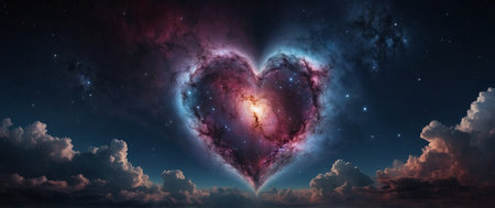 AI Generated. background with space heart shape galaxy, valentine heart shaped cloud on night sky, heart shaped nebulaの素材