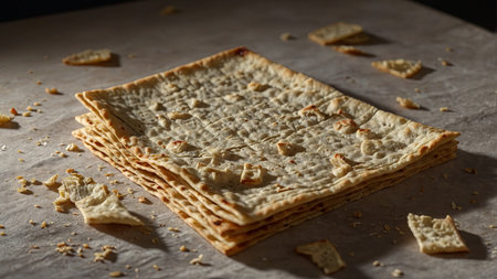 AI Generated. Broken hand Matza for traditional Jewish passoverの素材
