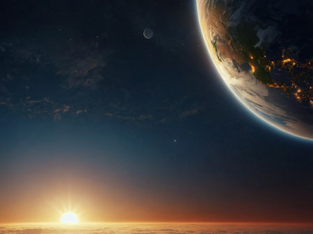 AI Generated. Planet Earth Sunrise , Day and Night Transitionの素材