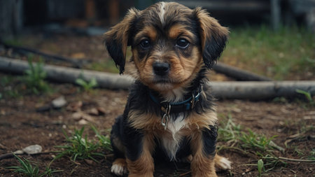 AI Generated. A sad small abandoned puppy dog Sad expressionの素材